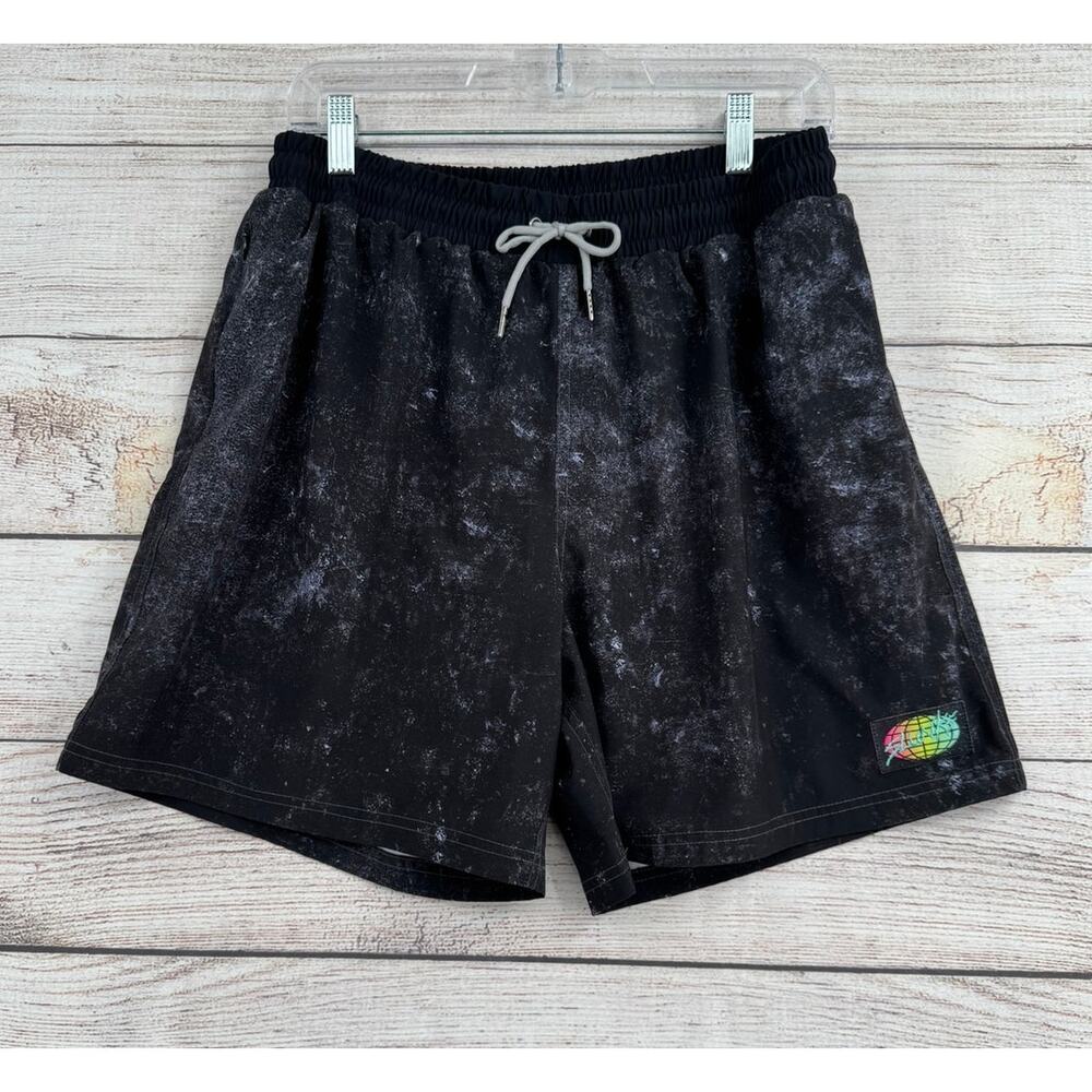 Slunks Black Splatter Lined Volleyball Shorts Adult XL Black Purple Athletic Gym